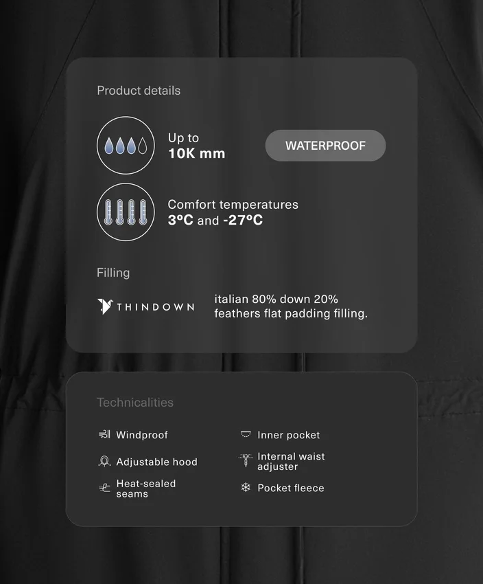 10K Thindown® Αδιάβροχο, Extra Light, μακρύ μπουφάν με επένδυση 10K Thindown® Αδιάβροχο, Extra Light, μακρύ μπουφάν με επένδυση