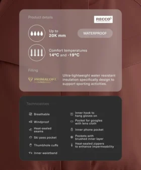 Αδιάβροχο μπουφάν σκι Primaloft® Feel the Performance Tm με τσέπες