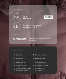 Αδιάβροχο μπουφάν σκι Primaloft® με σούπερ εφαρμογή