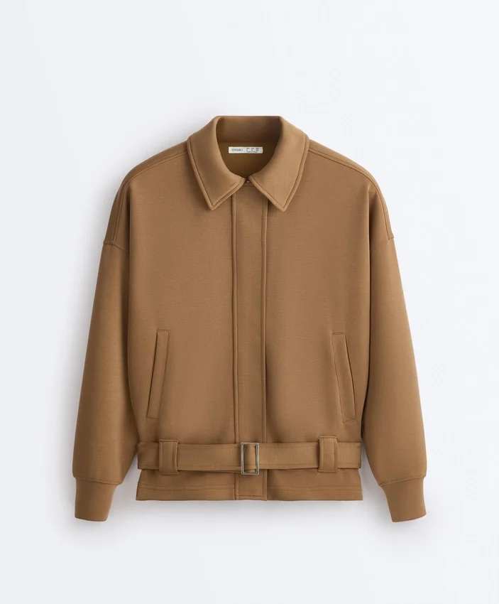 Μπουφάν τύπου utility από ύφασμα twill με ζώνη Μπουφάν τύπου utility από ύφασμα twill με ζώνη