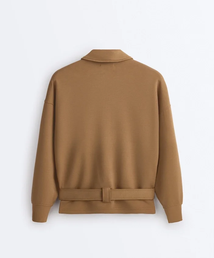 Μπουφάν τύπου utility από ύφασμα twill με ζώνη Μπουφάν τύπου utility από ύφασμα twill με ζώνη