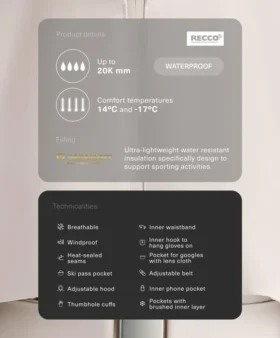 Primaloft® Feel the Performance Tm Αδιάβροχο μπουφάν σκι με στρώσεις